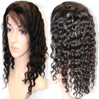 Virgin unprocessed human hair  natural black long deep wave lace front wig