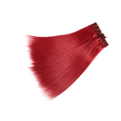 2020 Factory Wholesale Grade 10A Remy Peruvian Hair Extensions Silky Straight Red Human Hair Weft 8-26inch