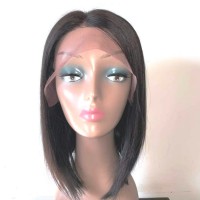 Lace Front Wig Human Hair Remy Hair Silky Straight Black One Length Double Drawn Hair BOB WIG