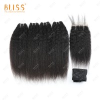 Bliss 4+1 Virgin Brazilian Hair Bundles Cuticle Aligned Hair Light Yaki Bundles Kinky Straight Weft 4 Bundles with Closure