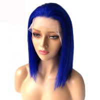 Factory Price Cuticle Aligned Unprocessed Blue Straight Bob Wig Lace Front