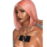 China manufacturer wholesale cheap 100% virgin black women rose pink straight brazilian hair human lace front wig