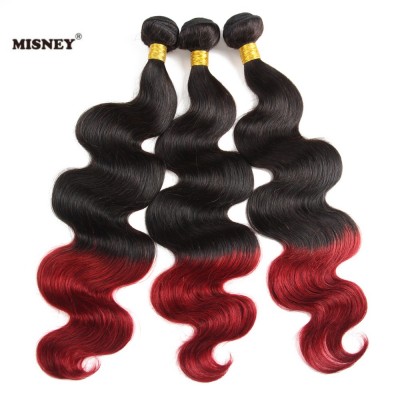 10A Unprocessed Virgin Indian Human Hair Extensions 10-24inch Body Wave Ombre 1B/Burgundy Virgin Hair Bundles