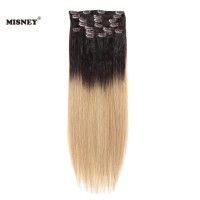 100 Human Hair Clip In Hair Extension Silky Straight Hair 14-22inch Ombre 1B/613