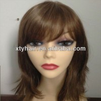 middle long hair wig with side swept bangs