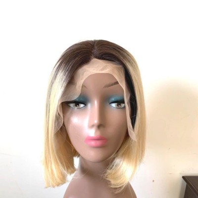 Lace Front Wig Brazilian Human Hair BoB Wig Length 10-14inch 130 Density Aside or Free Part Ombre Color 1B/613