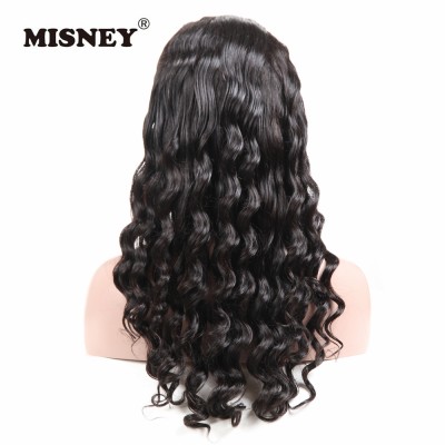 Ripple Deep Human Hair Wigs Natural Black Color Full Lace Wig Hand Tied With Baby Hair Wave Virgin Hair Lace Wig