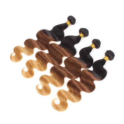 Grade 10A Factory Wholesale Virgin Indian Hair Extensions Body Wave Ombre 1B/33/27 Hair Bundles