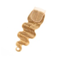 Factory Wholesale Virgin Brazilian Hair Extensions Lace Closure 4*4 Body Wave Free Blonde Part  Middle Part Three Part